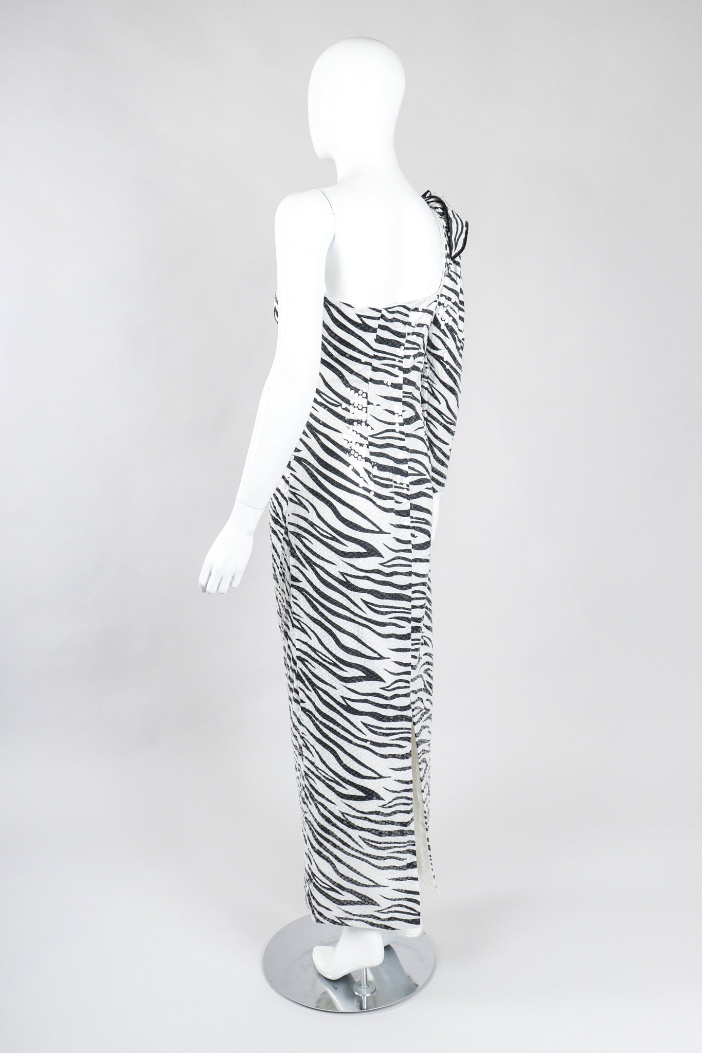 Recess Los Angeles Vintage Lillie Rubin One-Shoulder Zebra Sequin Gown