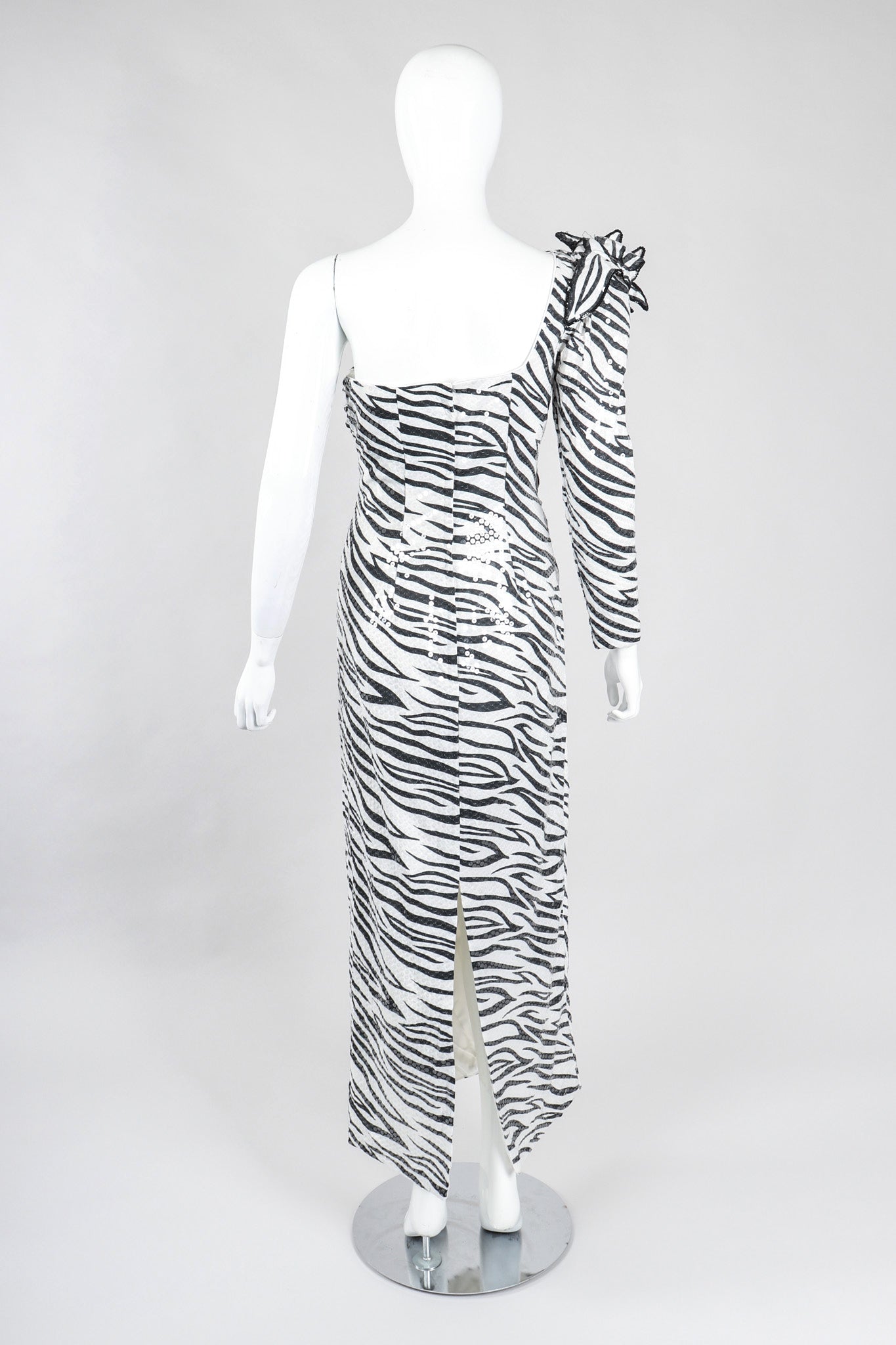 Recess Los Angeles Vintage Lillie Rubin One-Shoulder Zebra Sequin Gown