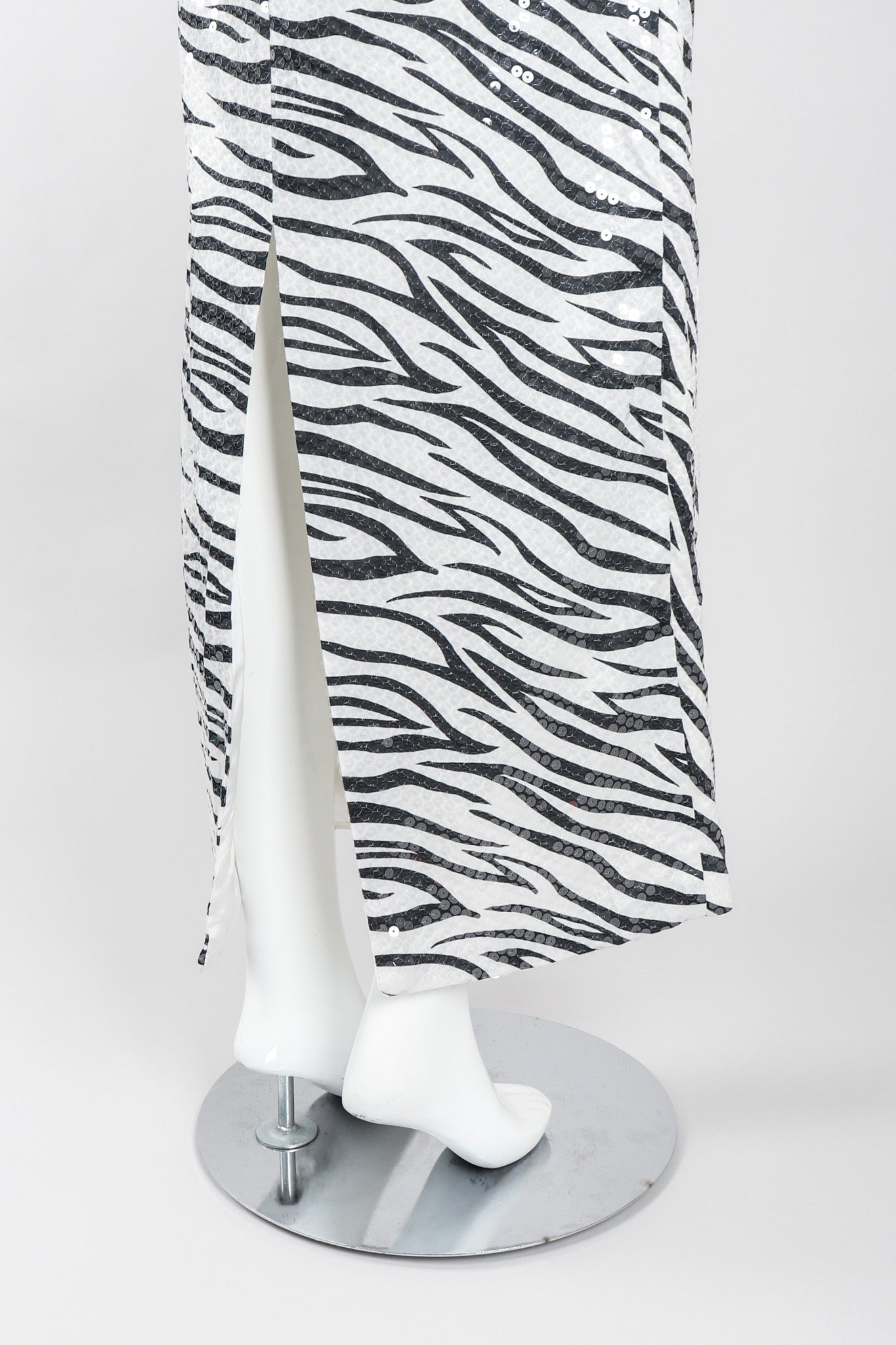 Recess Los Angeles Vintage Lillie Rubin One-Shoulder Zebra Sequin Gown