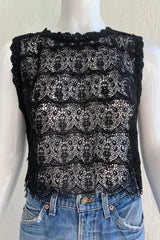 Vintage Lim's Sheer Crochet Lace Shell Top on Mannequin front at Recess Los Angeles