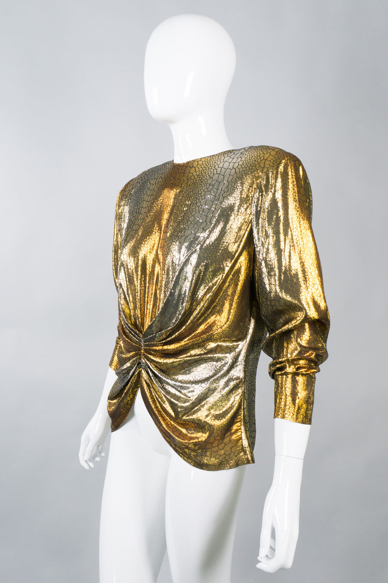 Lloyd Williams Gold Lamé Gathered Waist Top