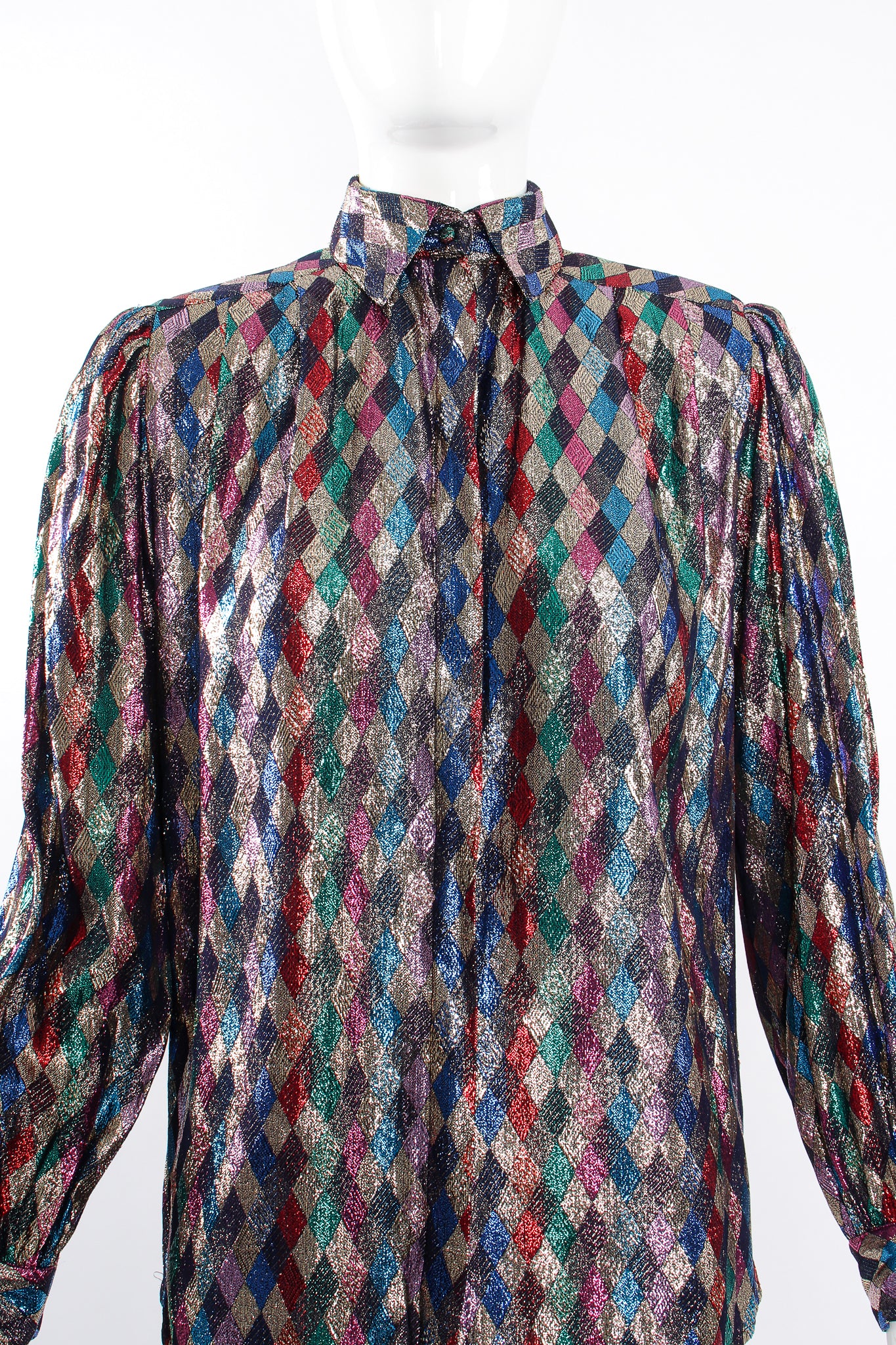 Vintage Lloyd Williams Rainbow Metallic Diamond Blouse II on Mannequin front crop at Recess LA