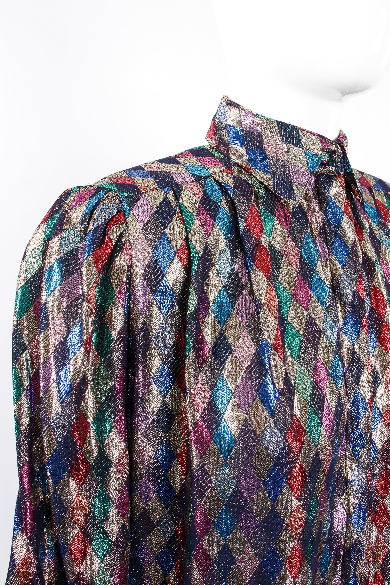 Vintage Lloyd Williams Rainbow Metallic Diamond Blouse II on Mannequin angle at Recess Los Angeles