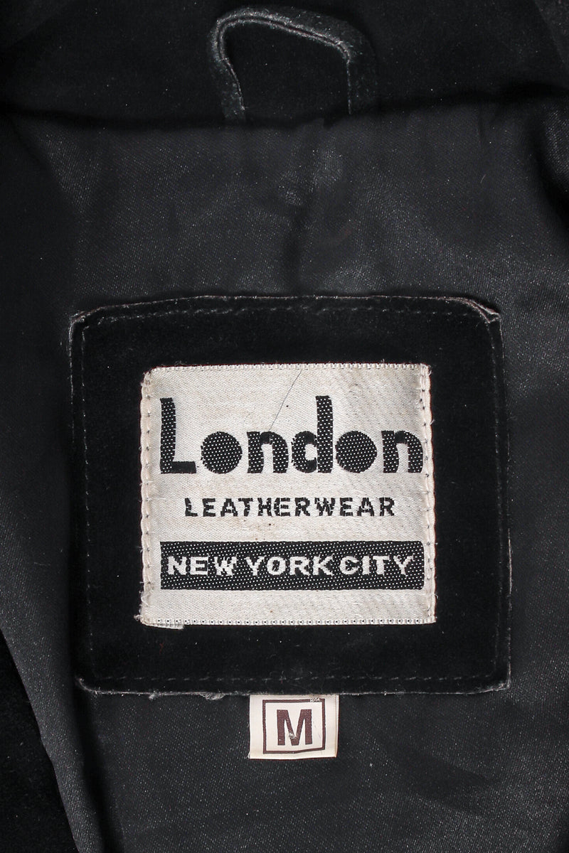 Vintage London Leatherwear Studded Suede Moto Jacket Closeup of Label at Recess LA