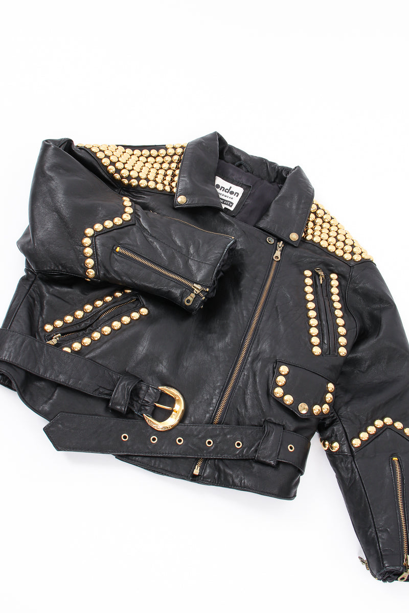 Vintage London Leatherwear Dome Stud Belted Leather Jacket flat at Recess LA