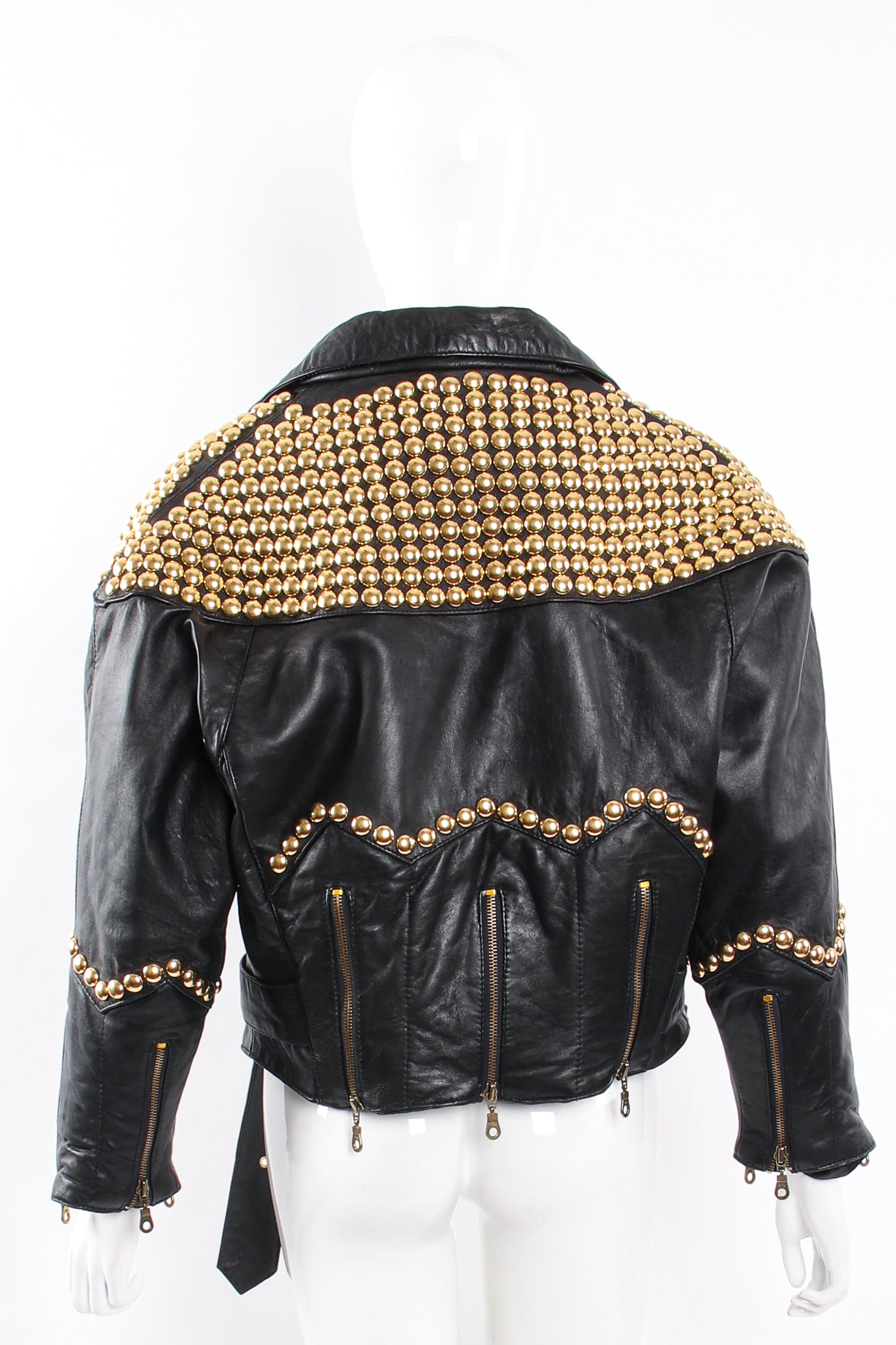 Vintage London Leatherwear Dome Stud Belted Leather Jacket on Mannequin back at Recess LA