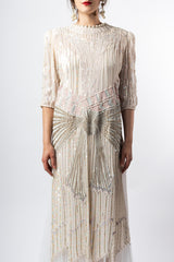 Romy Reiner in Vintage Zandra Rhodes Deco Beaded Cowl Back Gown at Recess Los Angeles