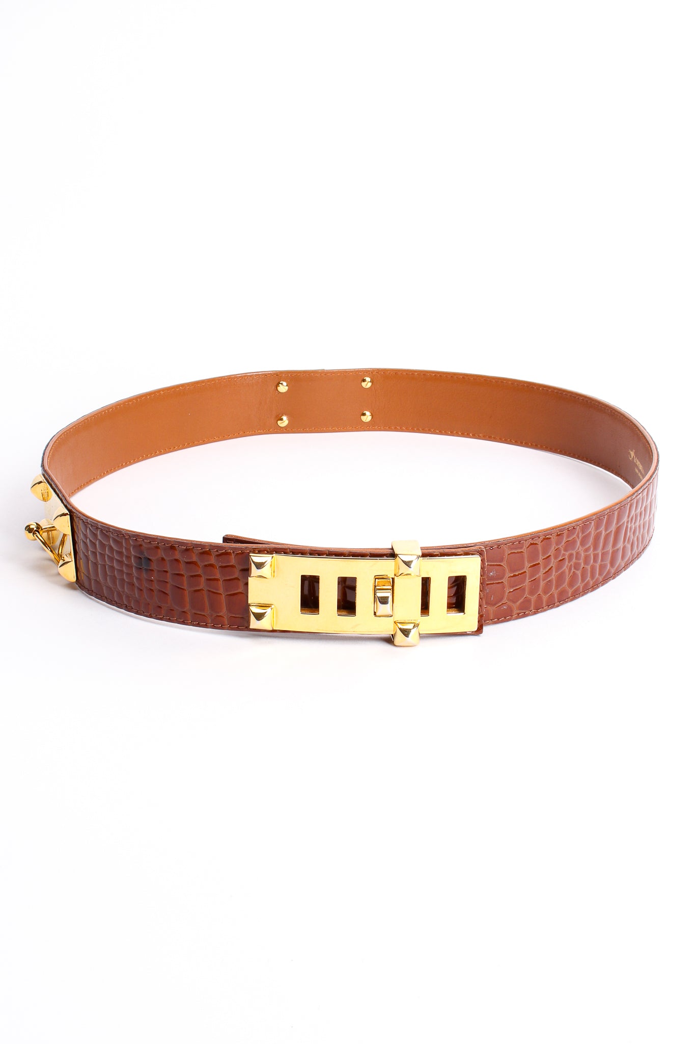 Vintage Lorenza Embossed Leather Turnlock Plate Belt at Recess Los Angeles