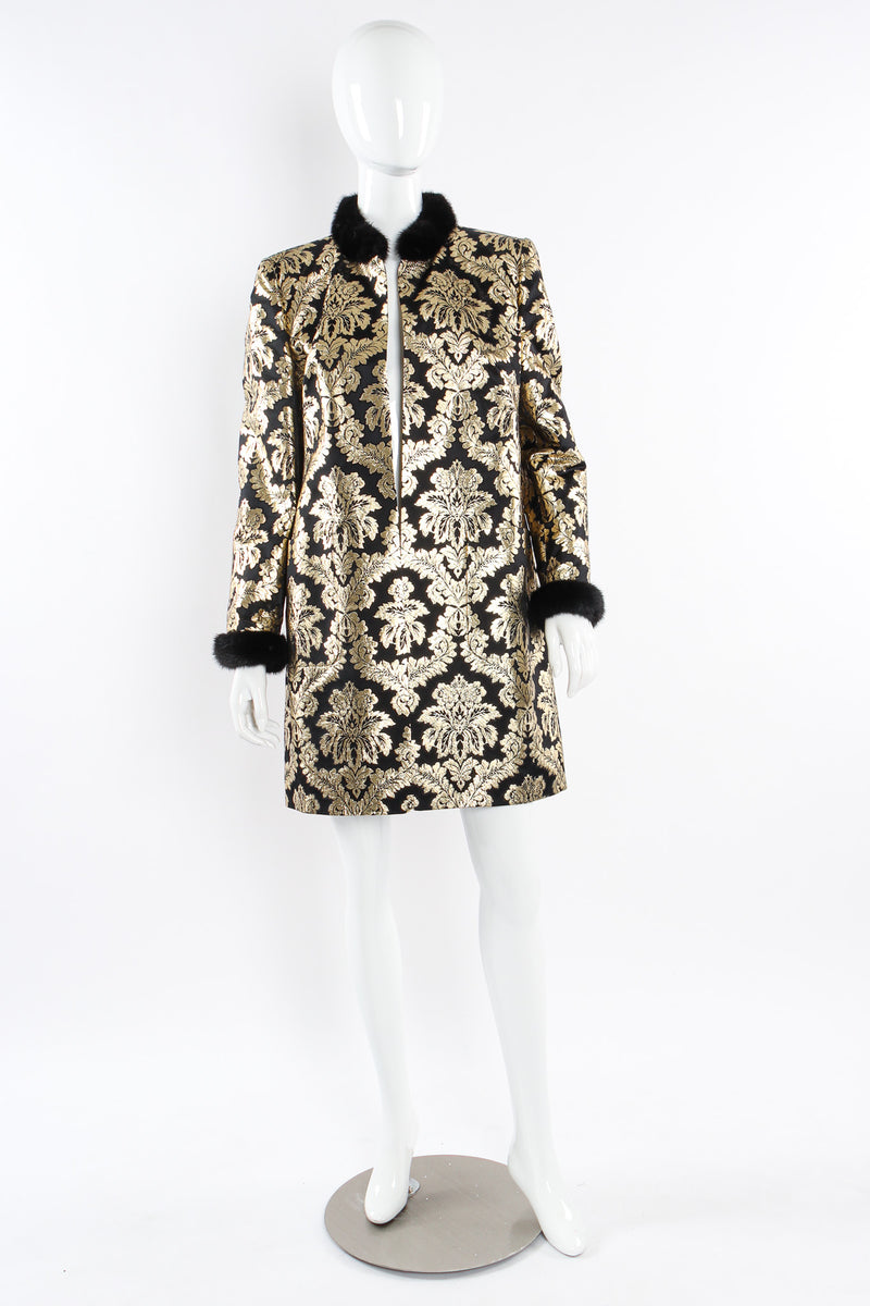 Vintage Louis Féraud Damask Floral Lamé Coat mannequin front @ Recess LA