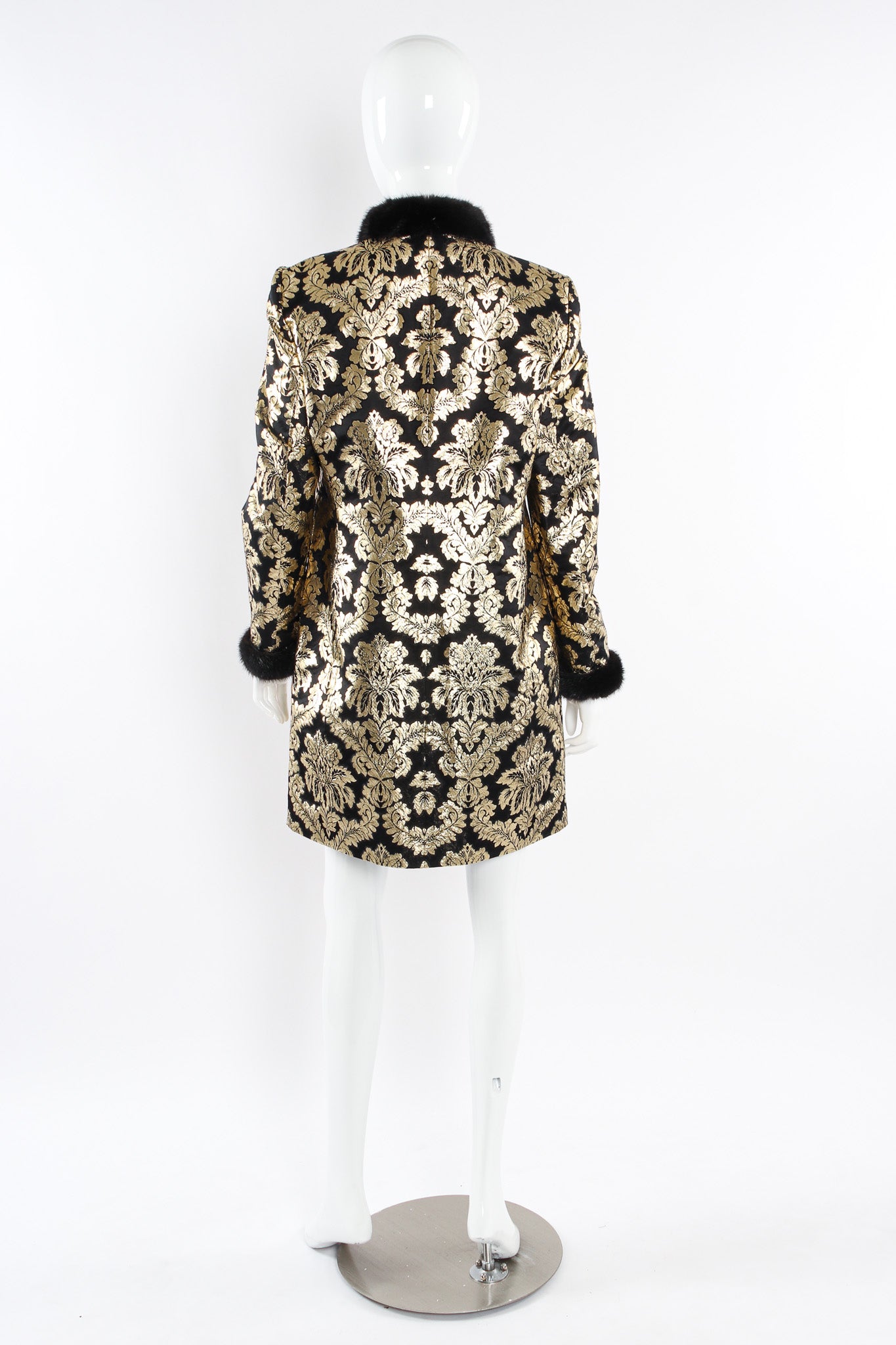 Vintage Louis Féraud Damask Floral Lamé Coat mannequin back @ Recess LA