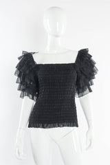 Vintage Louis Féraud Silk Smocked Ruffle Top mannequin front @ Recess Los Angeles