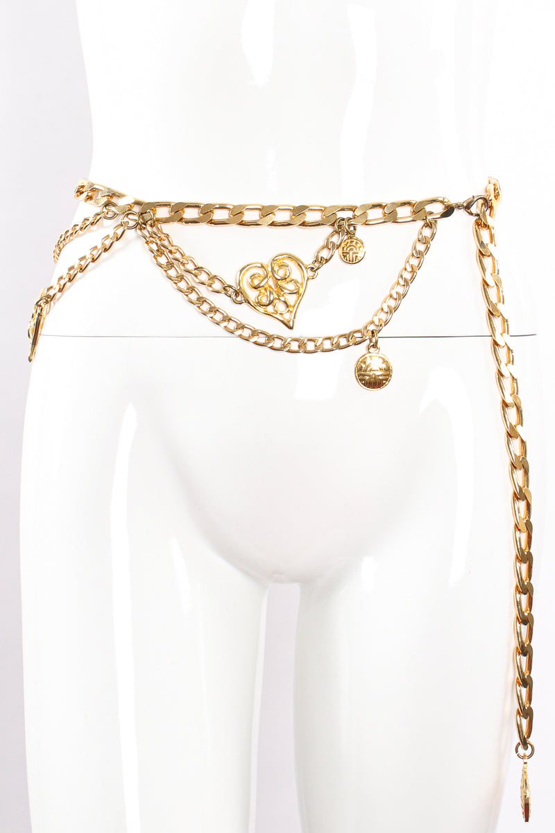 Vintage Louis Feraud Asymmetrical Draped Heart Logo Chain Belt on Mannequin at Recess Los Angeles