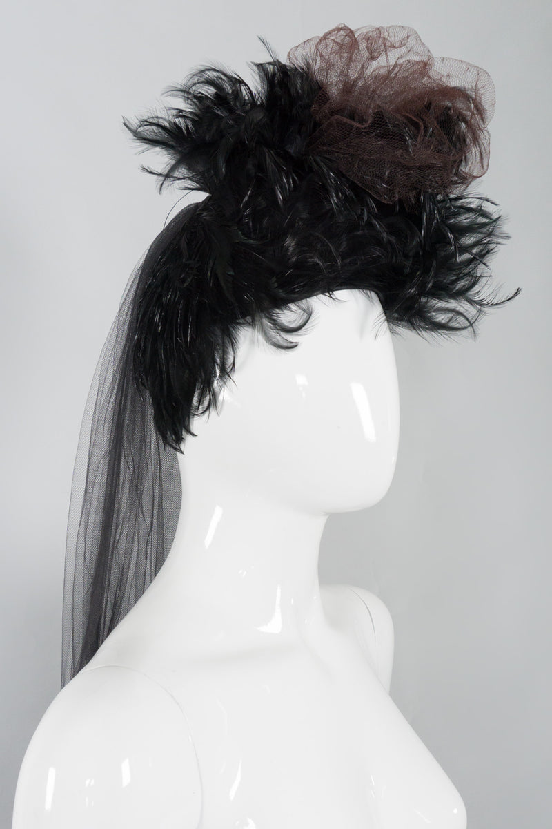 Lucille Morgan Feather Faux-Hawk Pouf Vintage Casque Skull Cap Hat