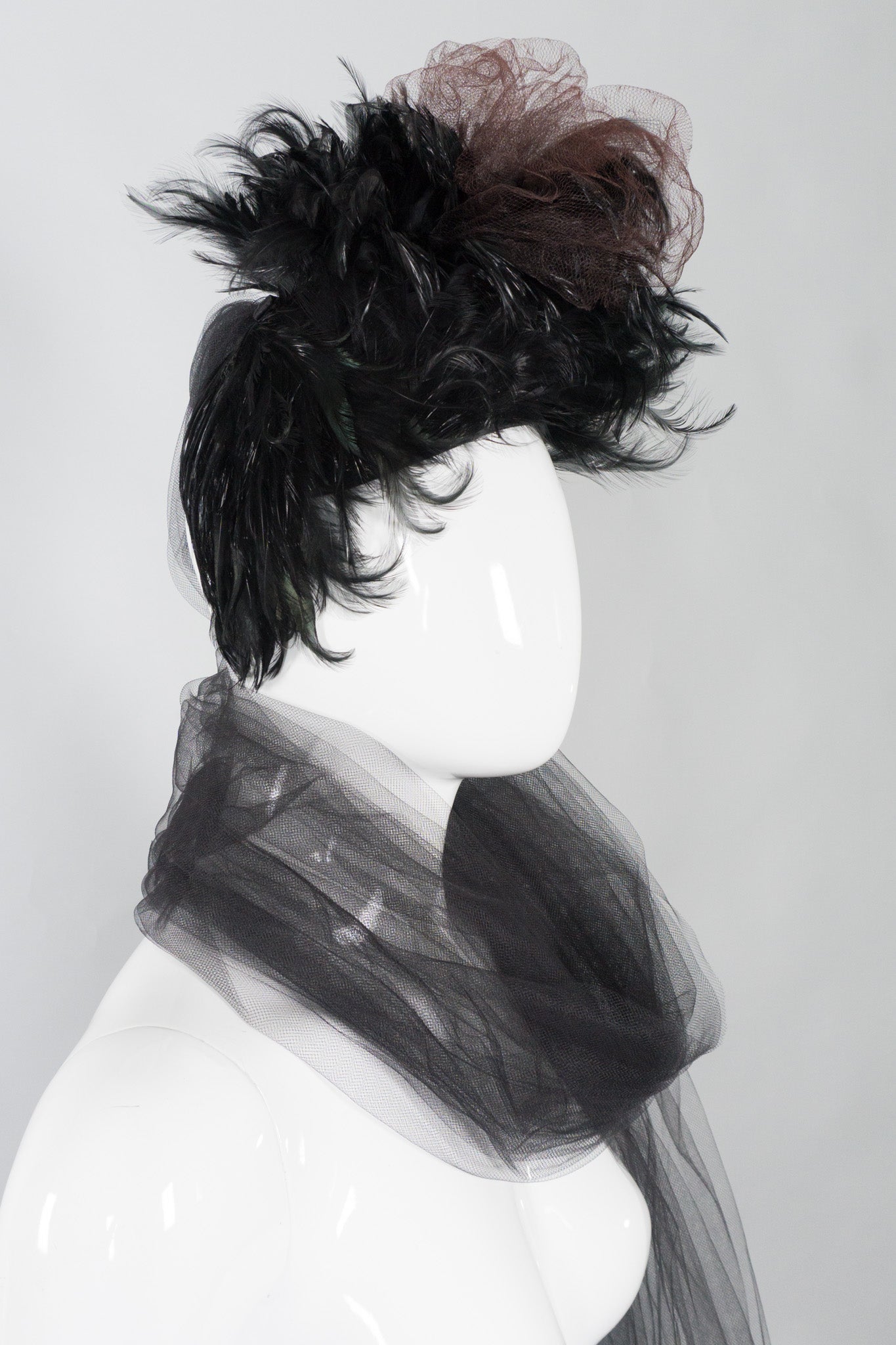 Lucille Morgan Feather Faux-Hawk Pouf Vintage Casque Skull Cap Hat