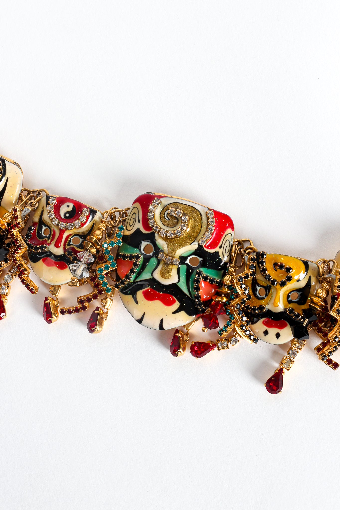 Vintage Lunch At The Ritz Japanese Kabuki Mask Plate Charm Bracelet detail at Recess LA