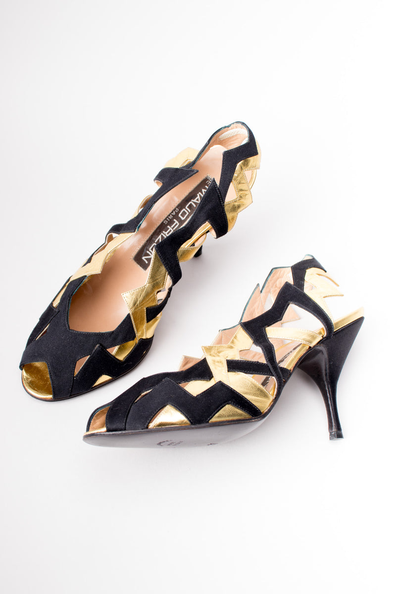 Maud Frizon 'M' Lightening Bolt Zig Zag Gold Lamé Heels