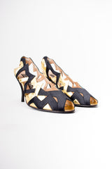 Maud Frizon 'M' Lightening Bolt Zig Zag Gold Lamé Heels