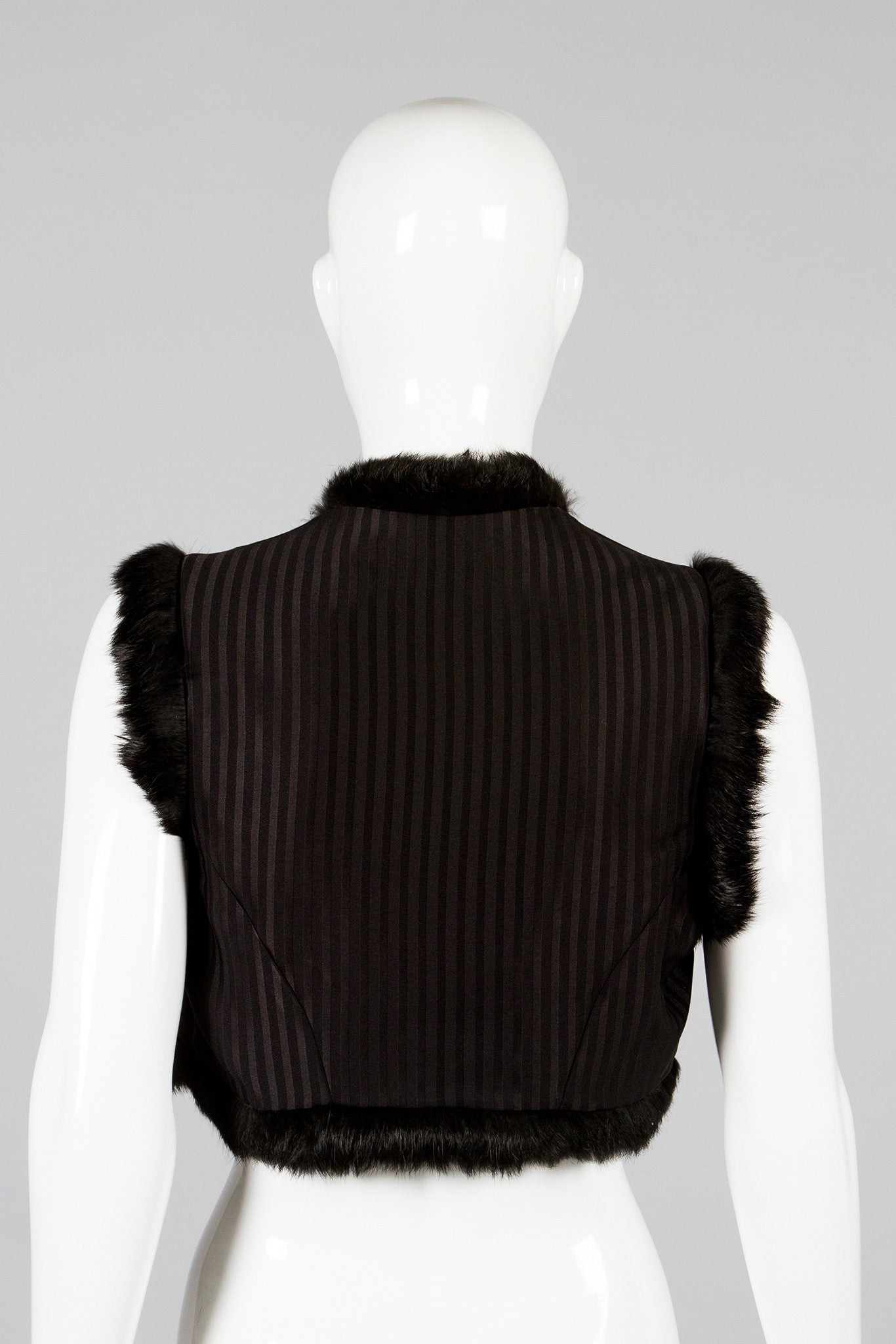 Ozbek Silk Satin Fur Trim Crop Vest