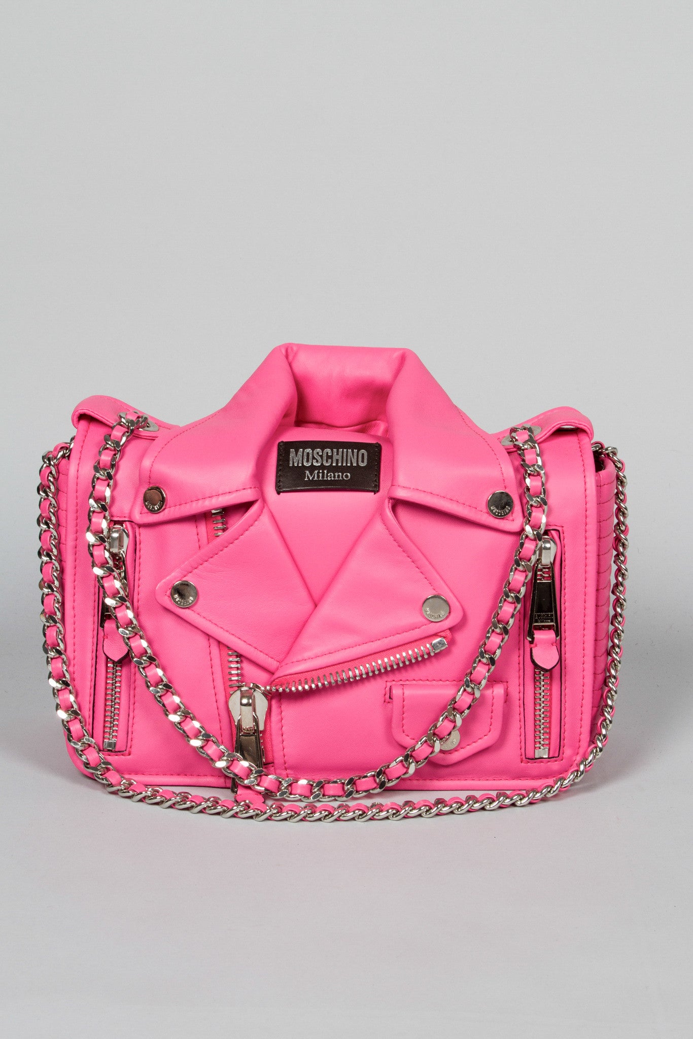 Moschino Moto Jacket Bag in pink with chain