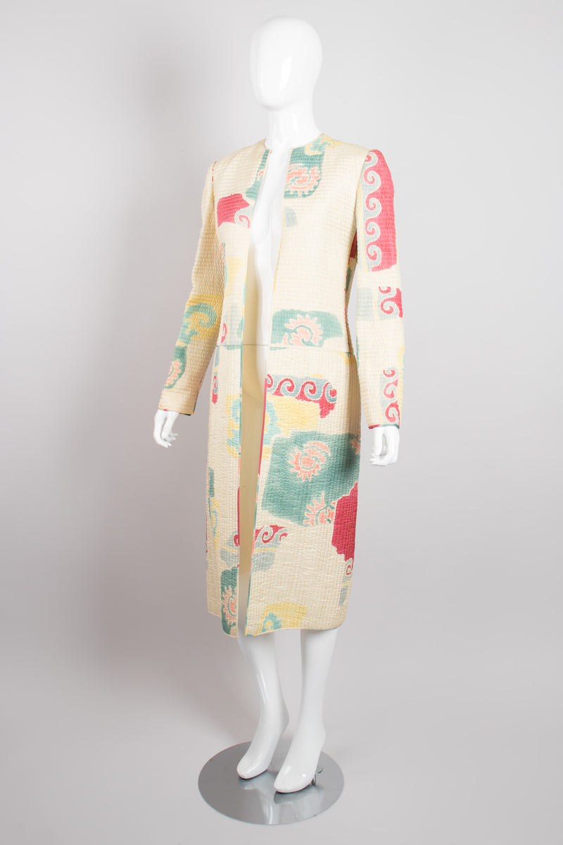 Mary McFadden Quilted Southwestern Folk Art Open Coat Duster