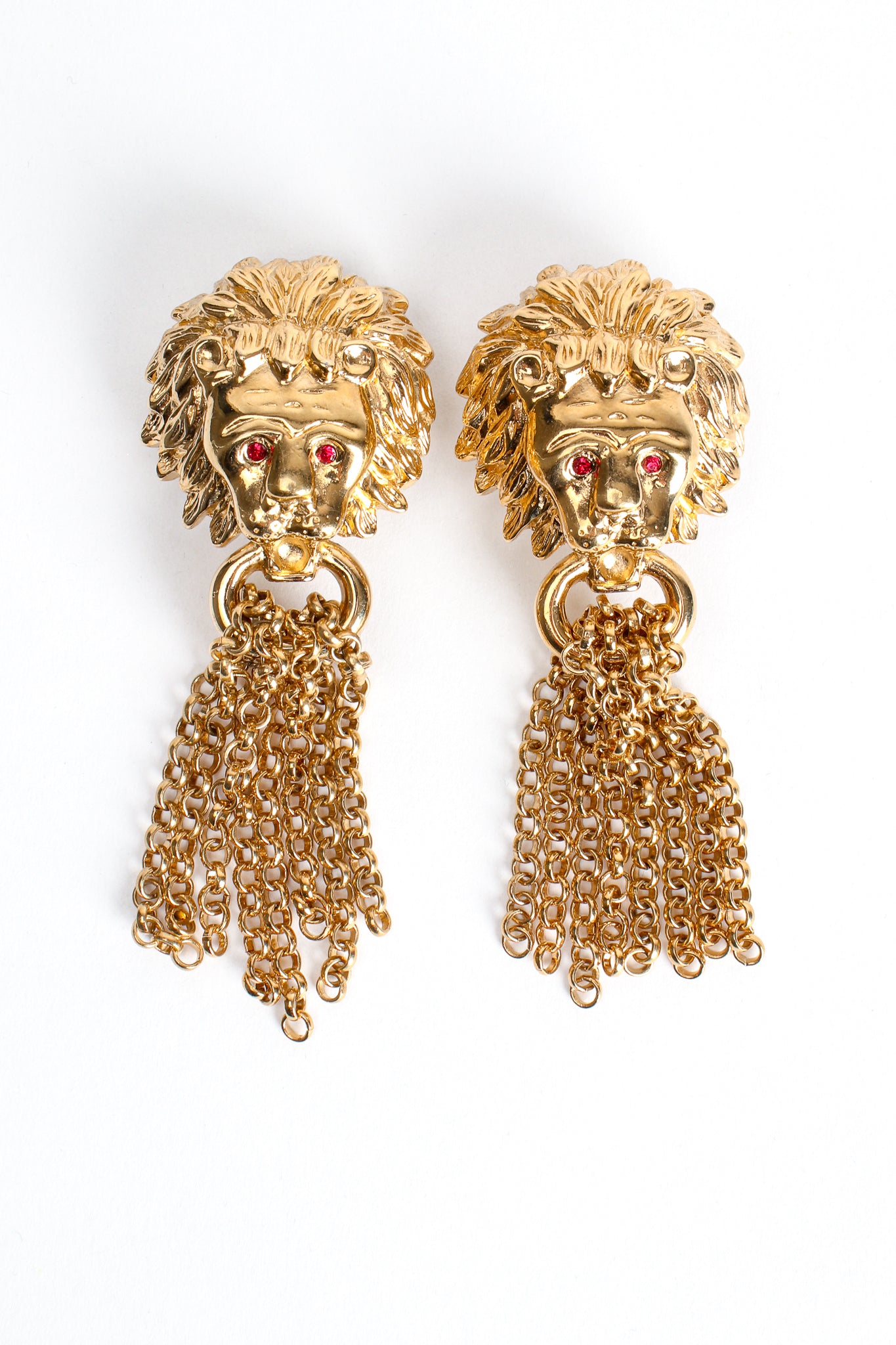 Vintage MV Vellano Gold Lion Chain Tassel Earrings at Recess Los Angeles