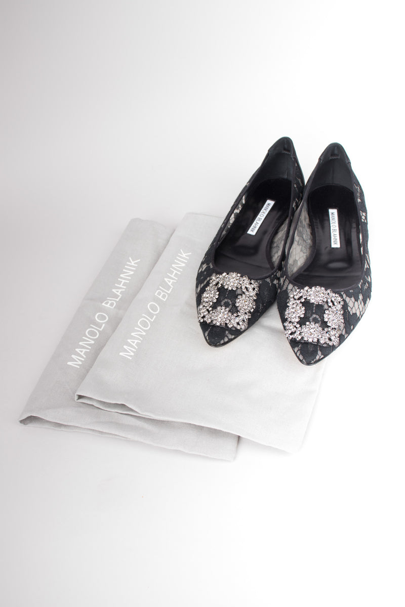 Manolo Blahnik Iconic Sheer Lace Mesh Swarovski Hangisi Flats