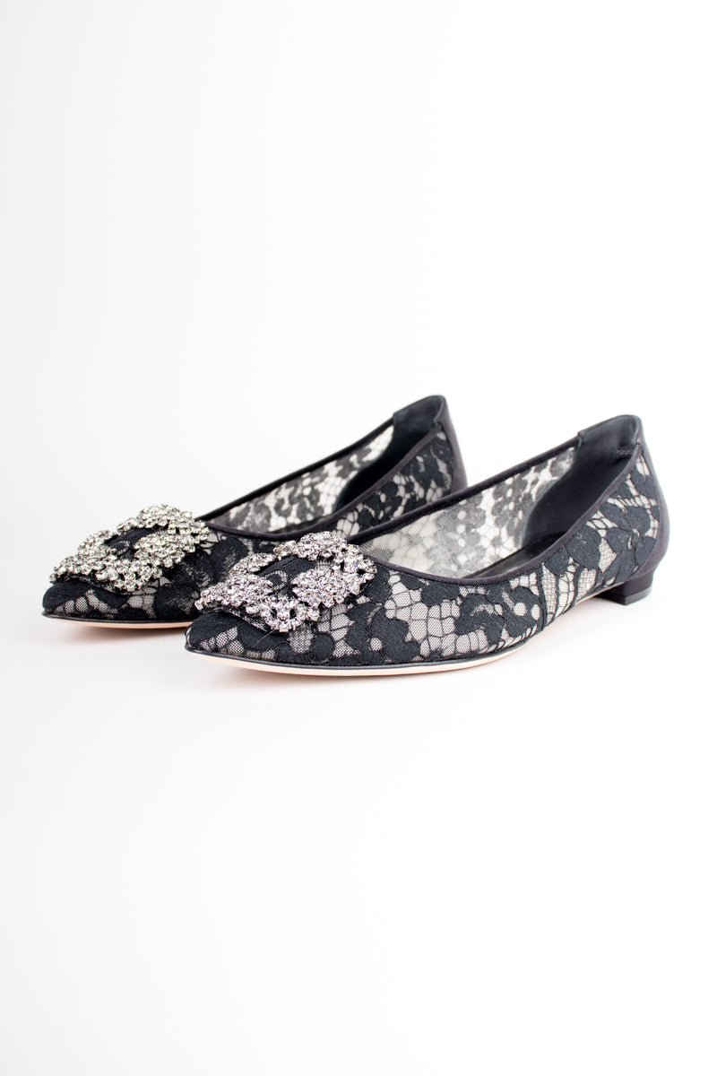 Manolo Blahnik Iconic Sheer Lace Mesh Swarovski Hangisi Flats