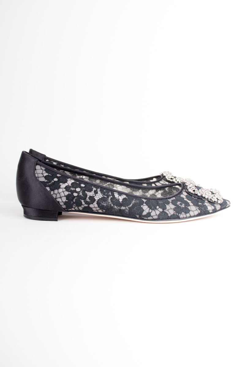 Manolo Blahnik Iconic Sheer Lace Mesh Swarovski Hangisi Flats