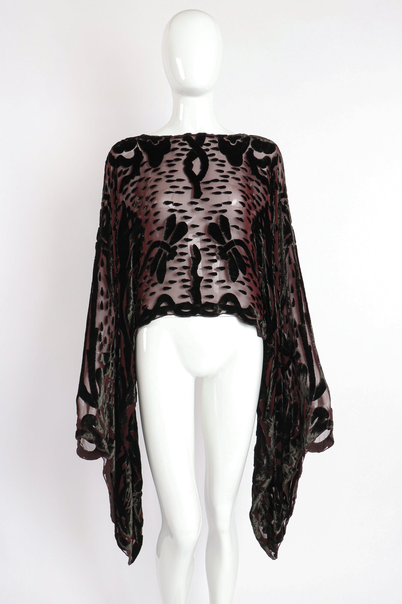 Vintage Marian Clayden Silk Velvet Burnout Kimono Top on Mannequin front at Recess Los Angeles