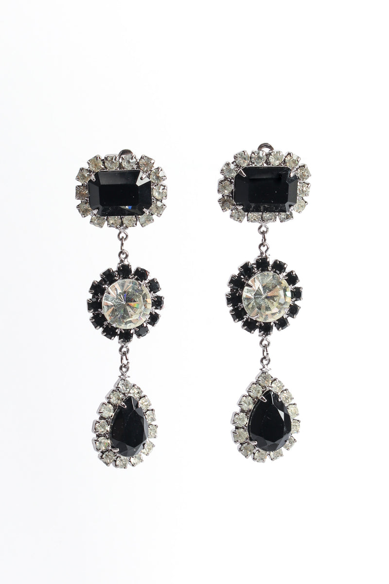 Vintage Marie Ferrá Onyx Rhinestone Drop Earrings front hang @ Recess LA