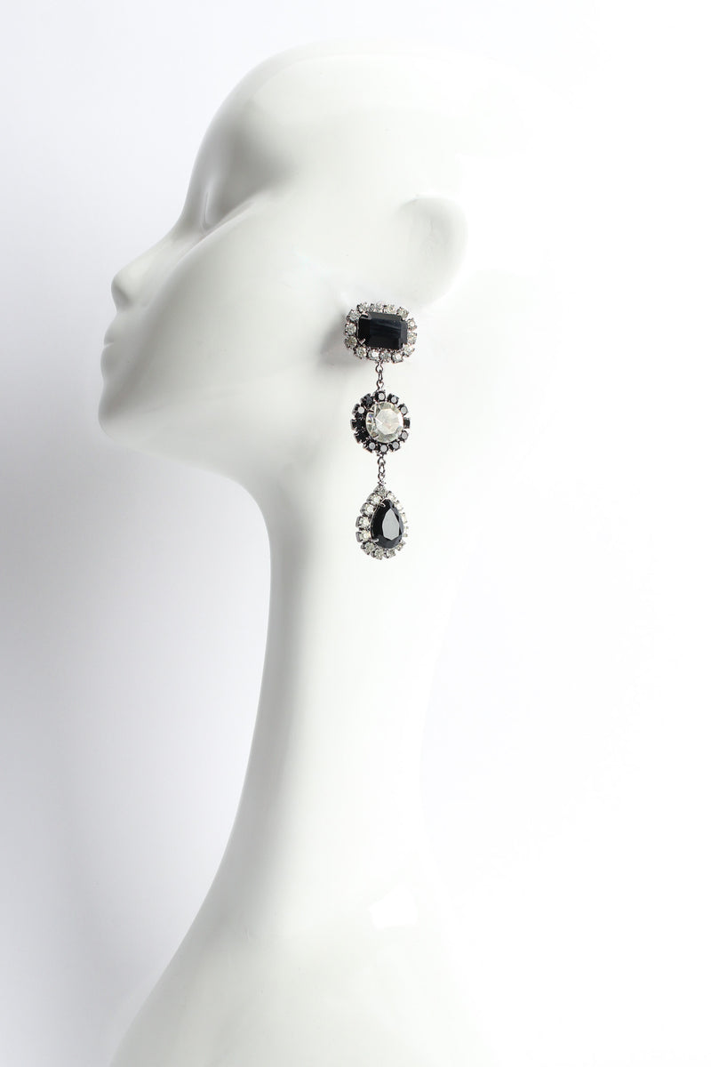 Vintage Marie Ferrá Onyx Rhinestone Drop Earrings on mannequin  @ Recess LA