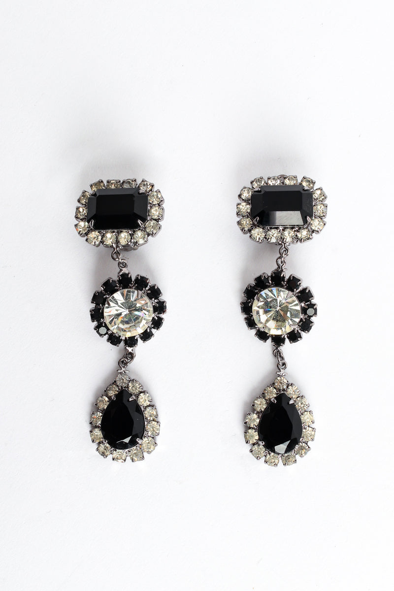 Vintage Marie Ferrá Onyx Rhinestone Drop Earrings front flat @ Recess LA