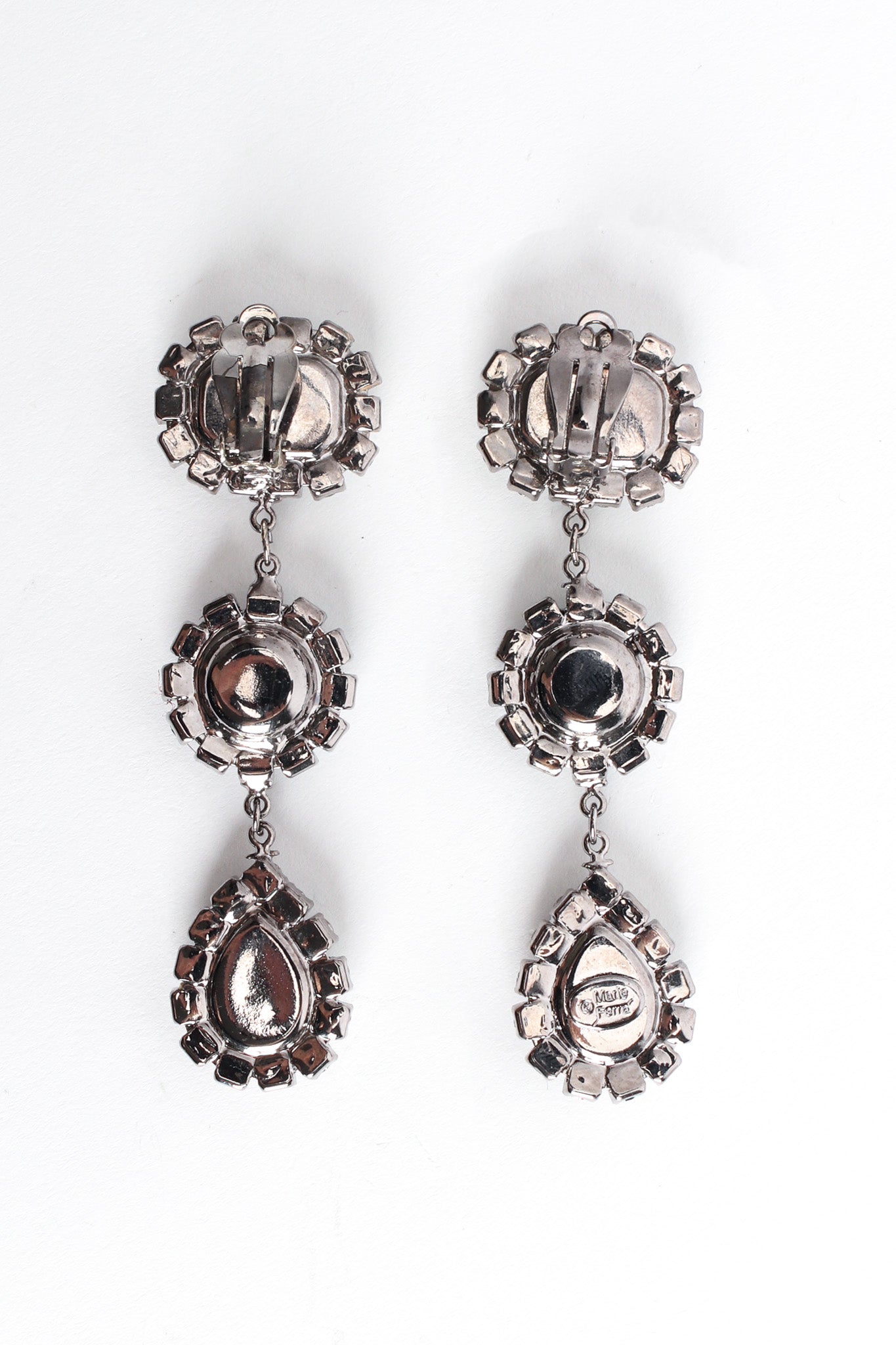 Vintage Marie Ferrá Onyx Rhinestone Drop Earrings back flat @ Recess LA