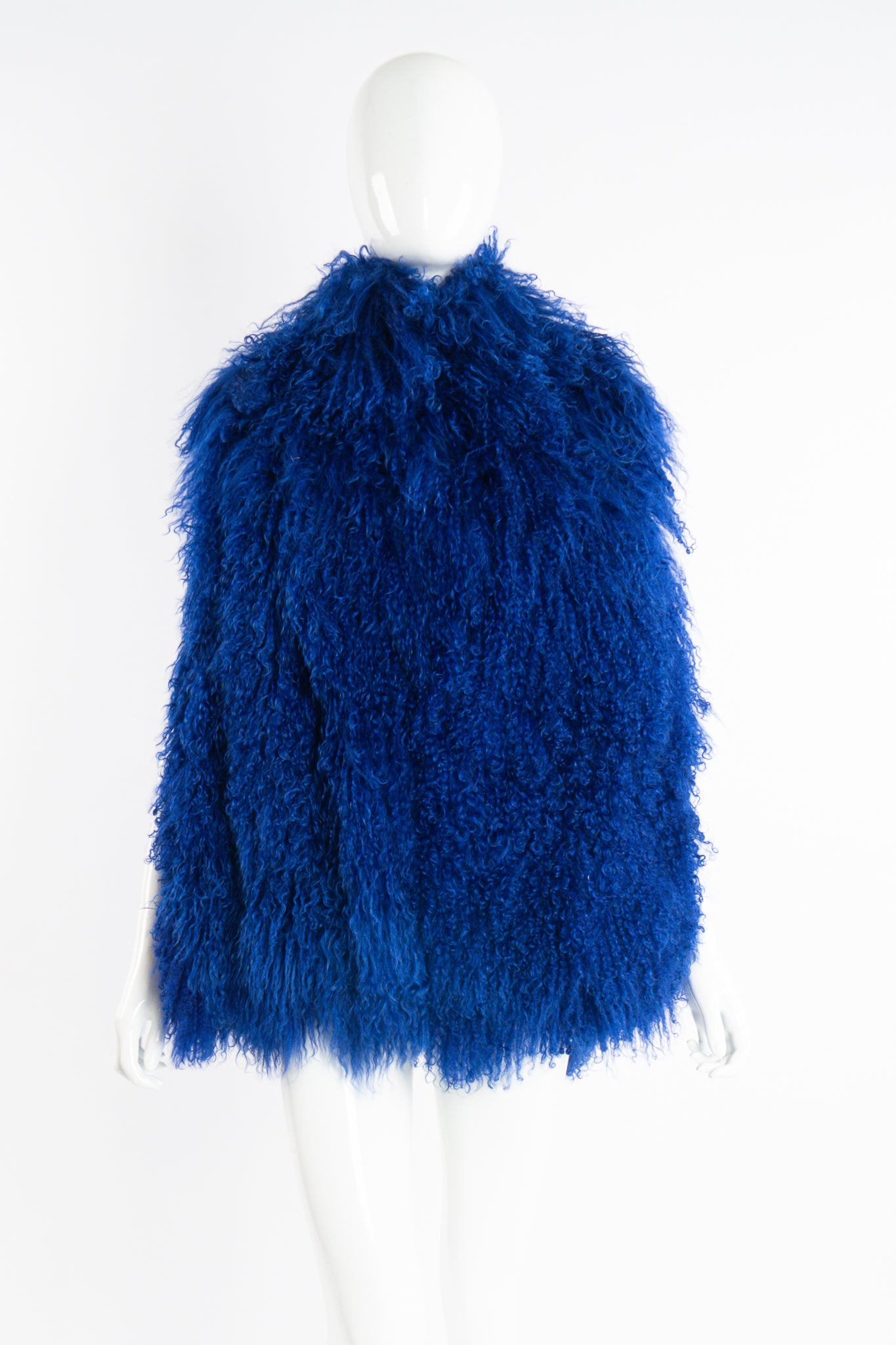 Vintage Marvin Richards Ultramarine Mongolian Fur Vest on Mannequin front at Recess Los Angeles