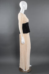 Vintage Mary McFadden Pleated Peplum Top & Skirt Set Bridal Wedding on Mannequin side @ Recess LA