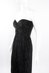 Vintage Mary McFadden Pleated Strapless Sweetheart Gown o Mannequin angle at Recess Los Angeles