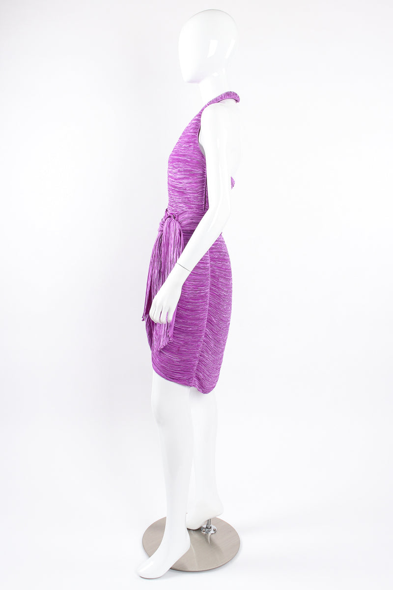 Vintage Mary McFadden Pleated Halter & Wrap Skirt Set on Mannequin side at Recess LA