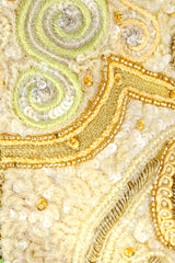 Vintage Mary McFadden Beaded Crinkle Pleat Halter Dress bodice embellishment detail  @ Recess LA