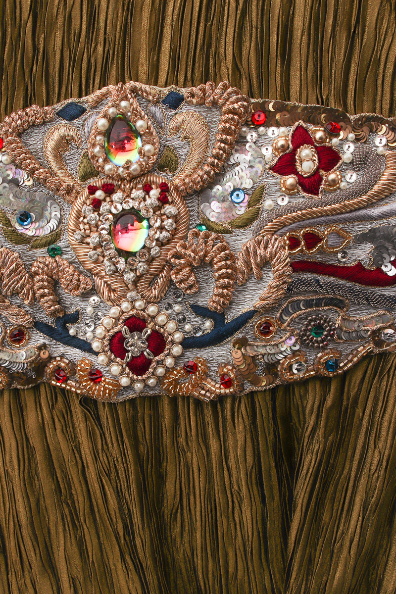 Vintage Mary McFadden Pleated Embellished Column Gown detail at Recess Los Angeles