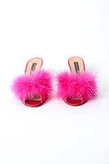 Vintage Maud Frizon Shocking Pink Marabou Mules front at Recess Los Angeles