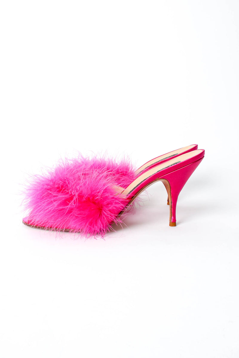 Vintage Maud Frizon Shocking Pink Marabou Mules side at Recess Los Angeles