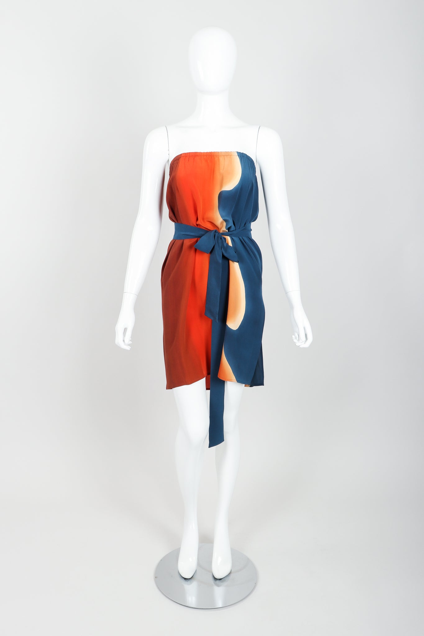 Vintage McKane Sunset Silk Kimono Set Dress Skirt on mannequin front at Recess Los Angeles