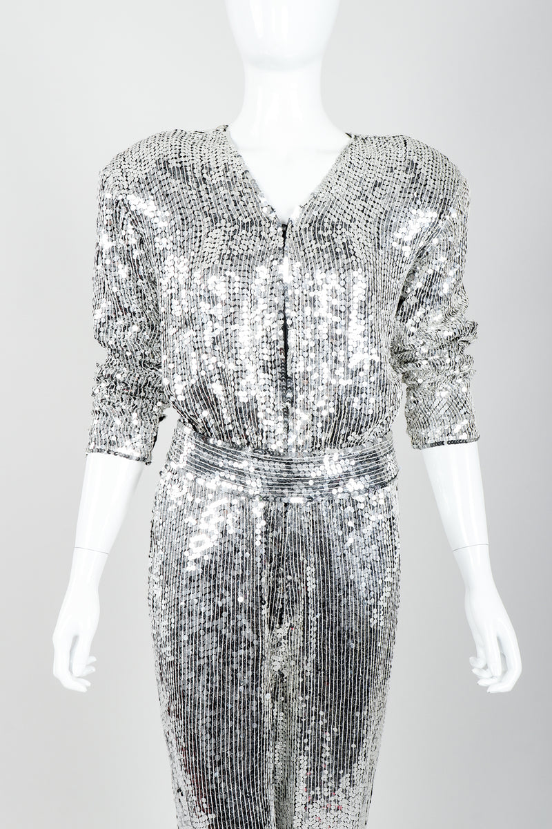 Vintage Metamorphosis Mirror Sequined Jumpsuit on Mannequin Front Crop at Recess Los Angeles