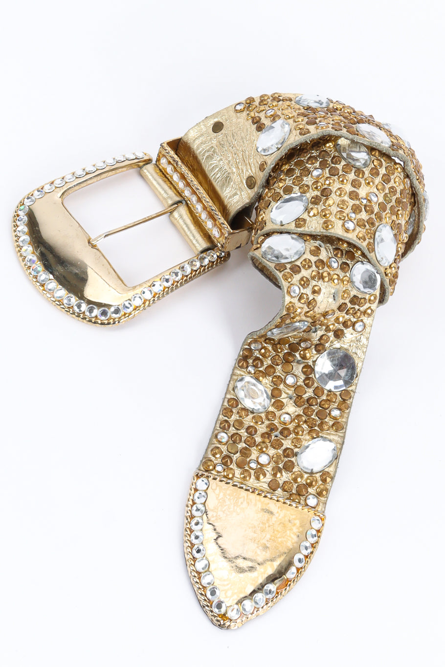 Vintage Michael Morrison MX Crystal Stone Studded Leather Belt rolled flat @ Recess LA