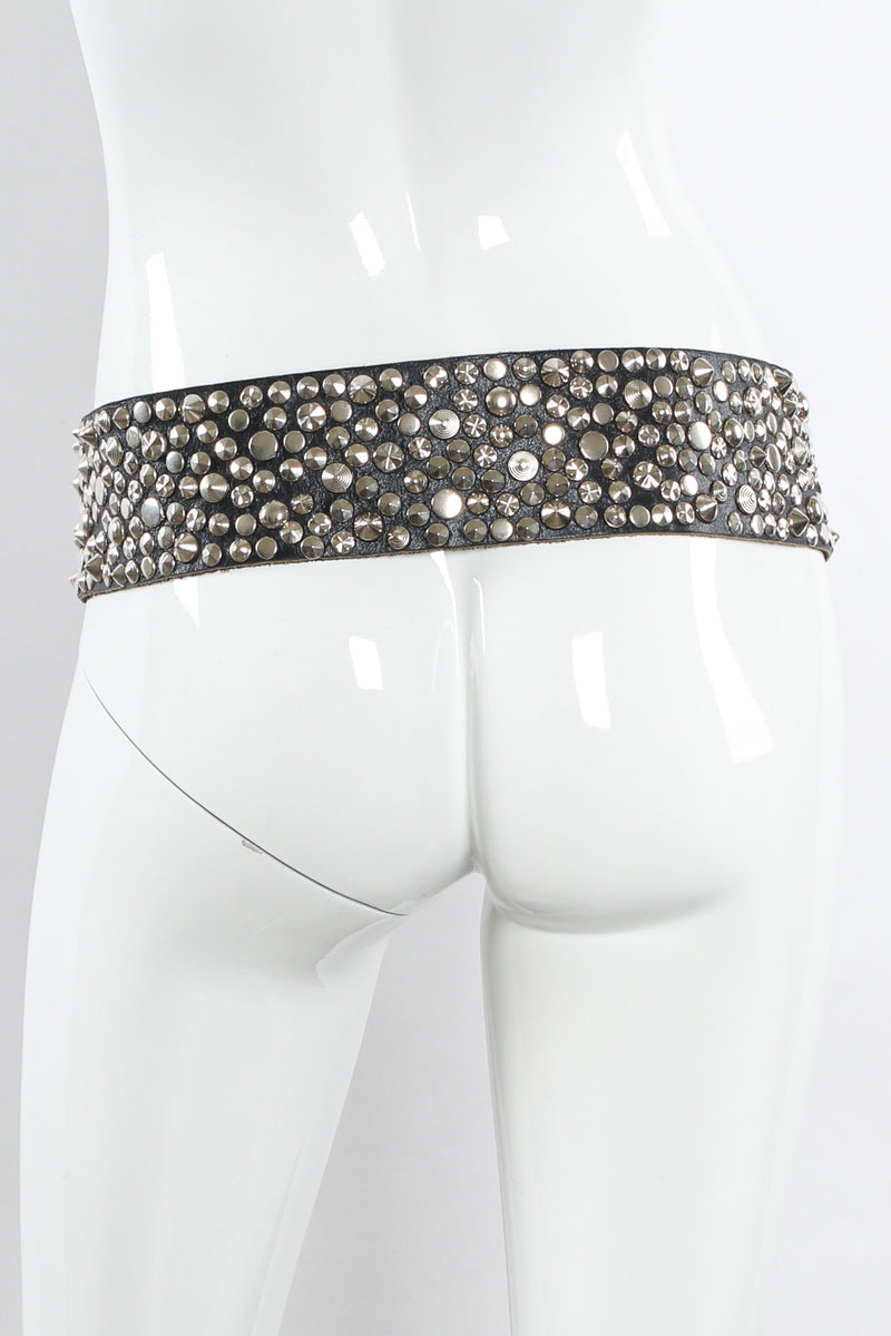 Silver studded black leather belt by Michael Morrison MX mannequin back @recessla