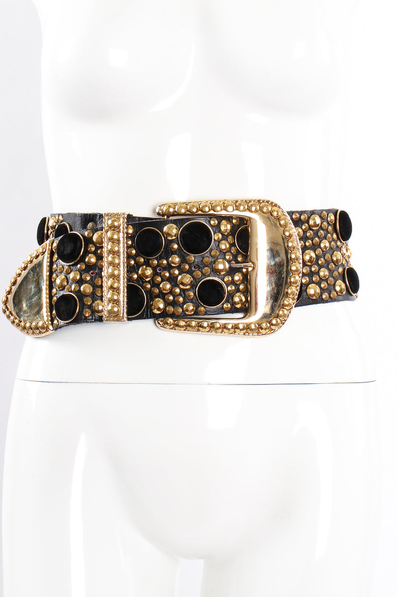 Vintage Michael Morrison Wide Velvet Studded Leather Belt on mannequin at Recess Los Angeles