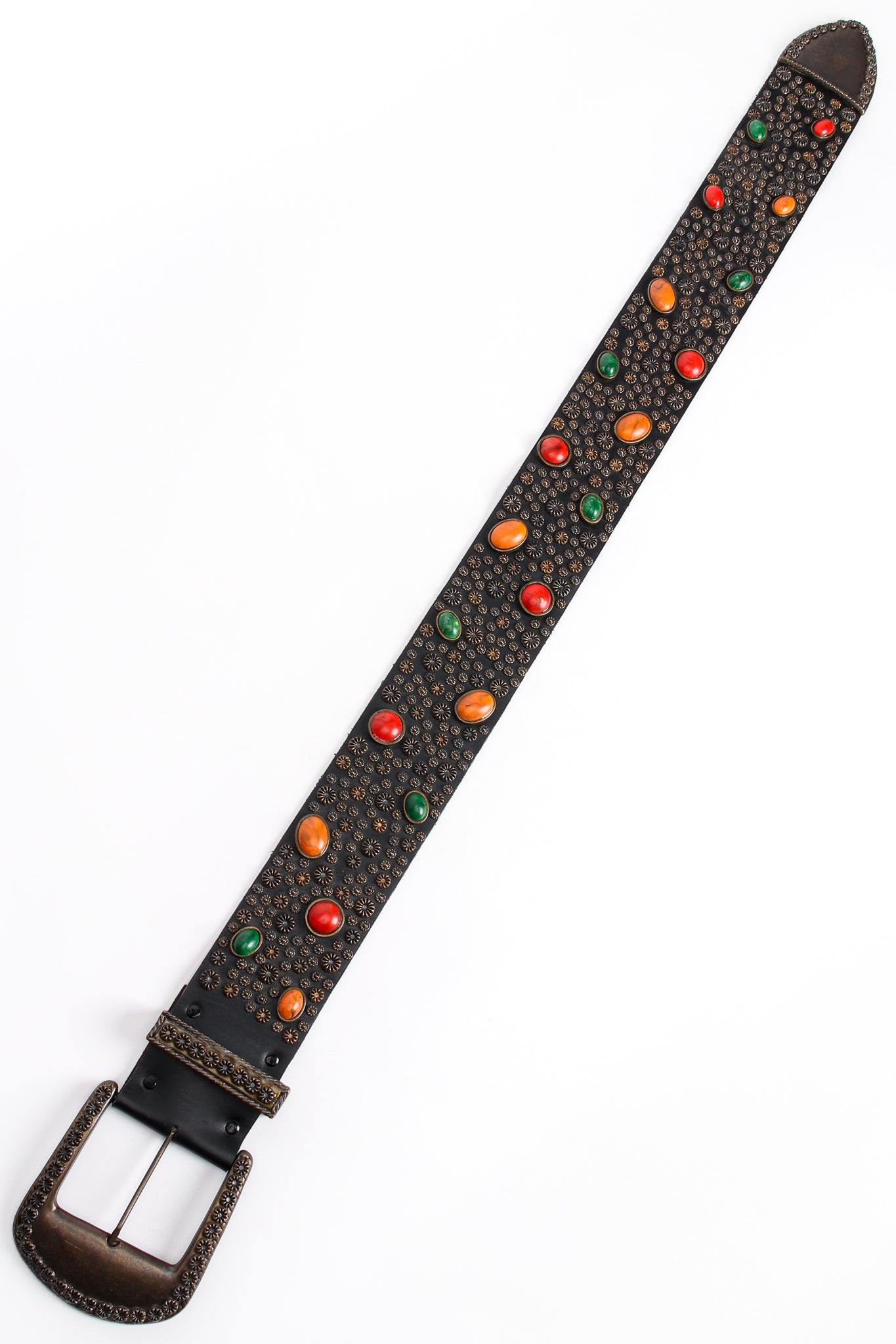 Vintage Michael Morrison MX Extra-Wide Stone Studded Belt flat at Recess Los Angeles