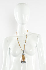 Vintage Miriam Haskell Tahitian Grey Pearl Lariat Necklace on mannequin  @ Recess LA