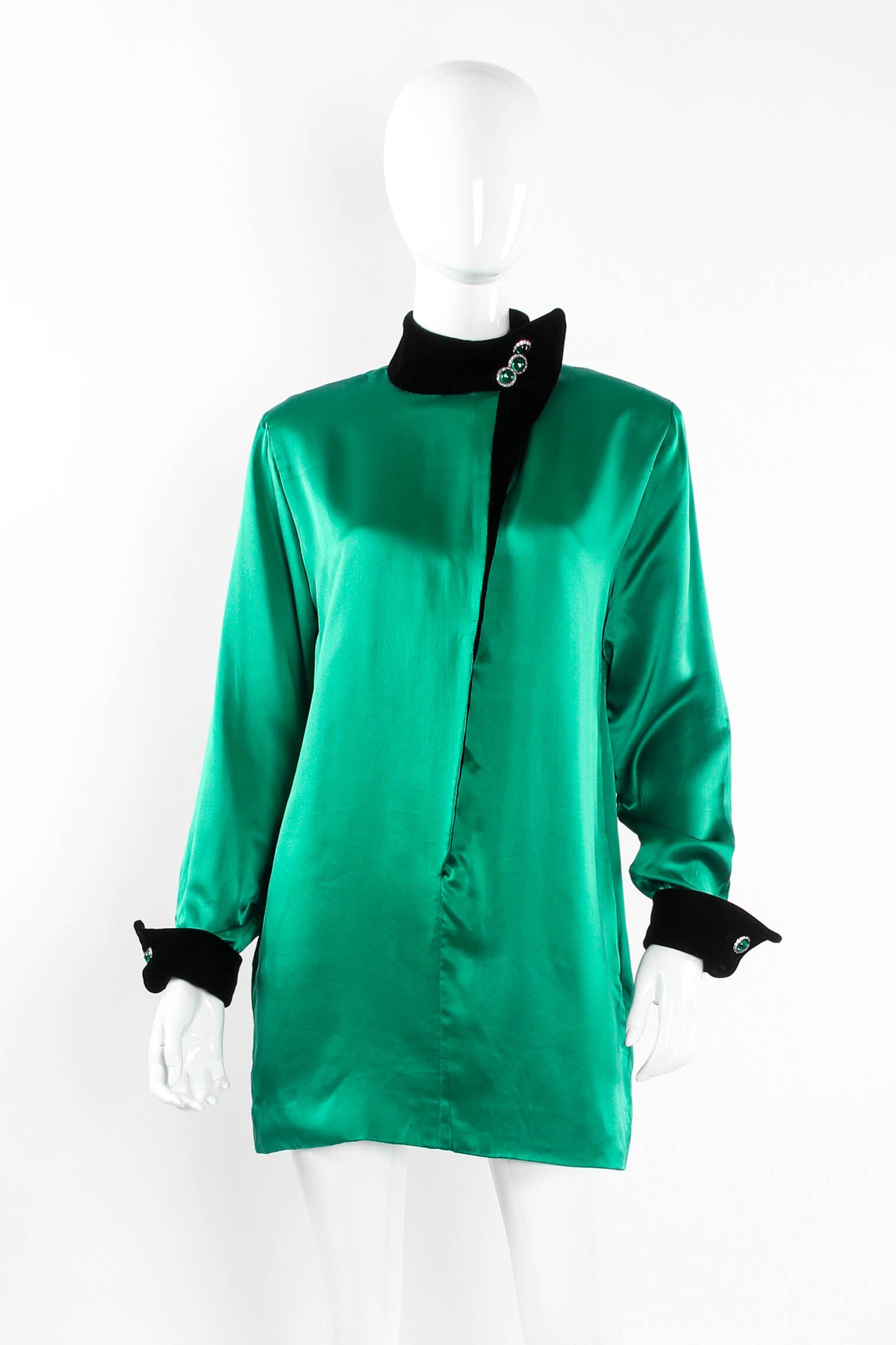 Vintage Miss O Oscar de la Renta Liquid Satin Velvet Tunic on mannequin at Recess Los Angeles