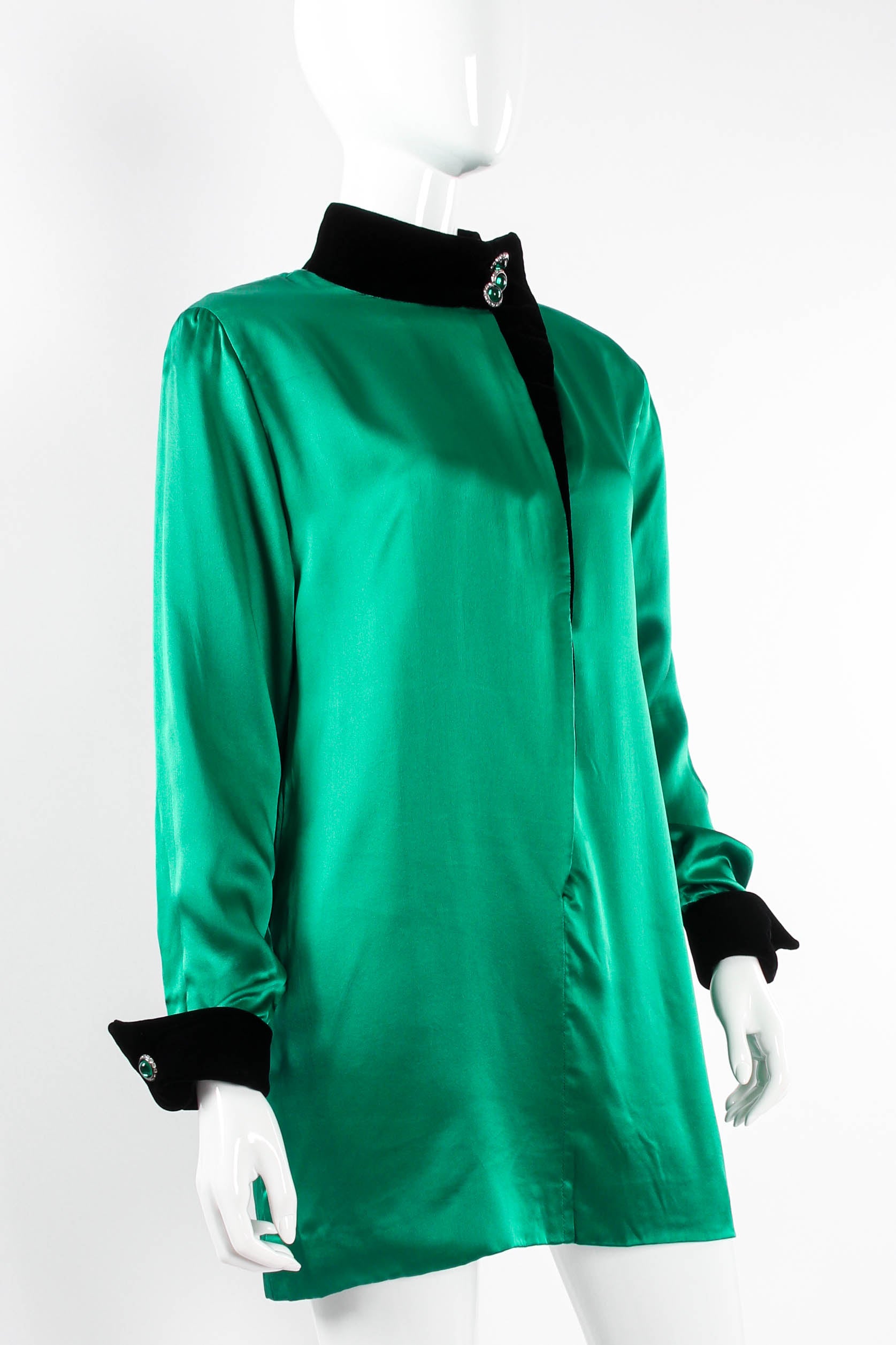 Vintage Miss O Oscar de la Renta Liquid Satin Velvet Tunic on mannequin side at Recess Los Angeles